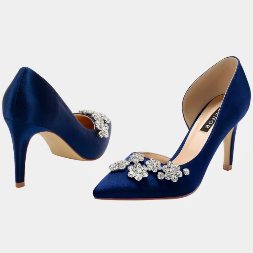 ERIJUNOR Satin Rhinestone Pumps~Navy~Size 6.5